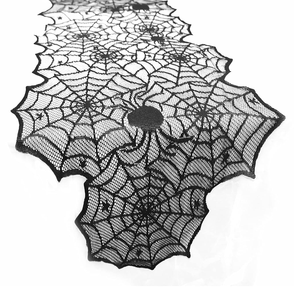 HASTHIP® Halloween Table Runner Decoration, Lace Embroidery Table Runners with Black Spider Web 72 x 18 Inch for Halloween Dinner HASTHIP® Halloween Table Runner Decoration, Lace Embroidery Table Runners with Black Spider Web 72 x 18 Inch for Halloween Dinner